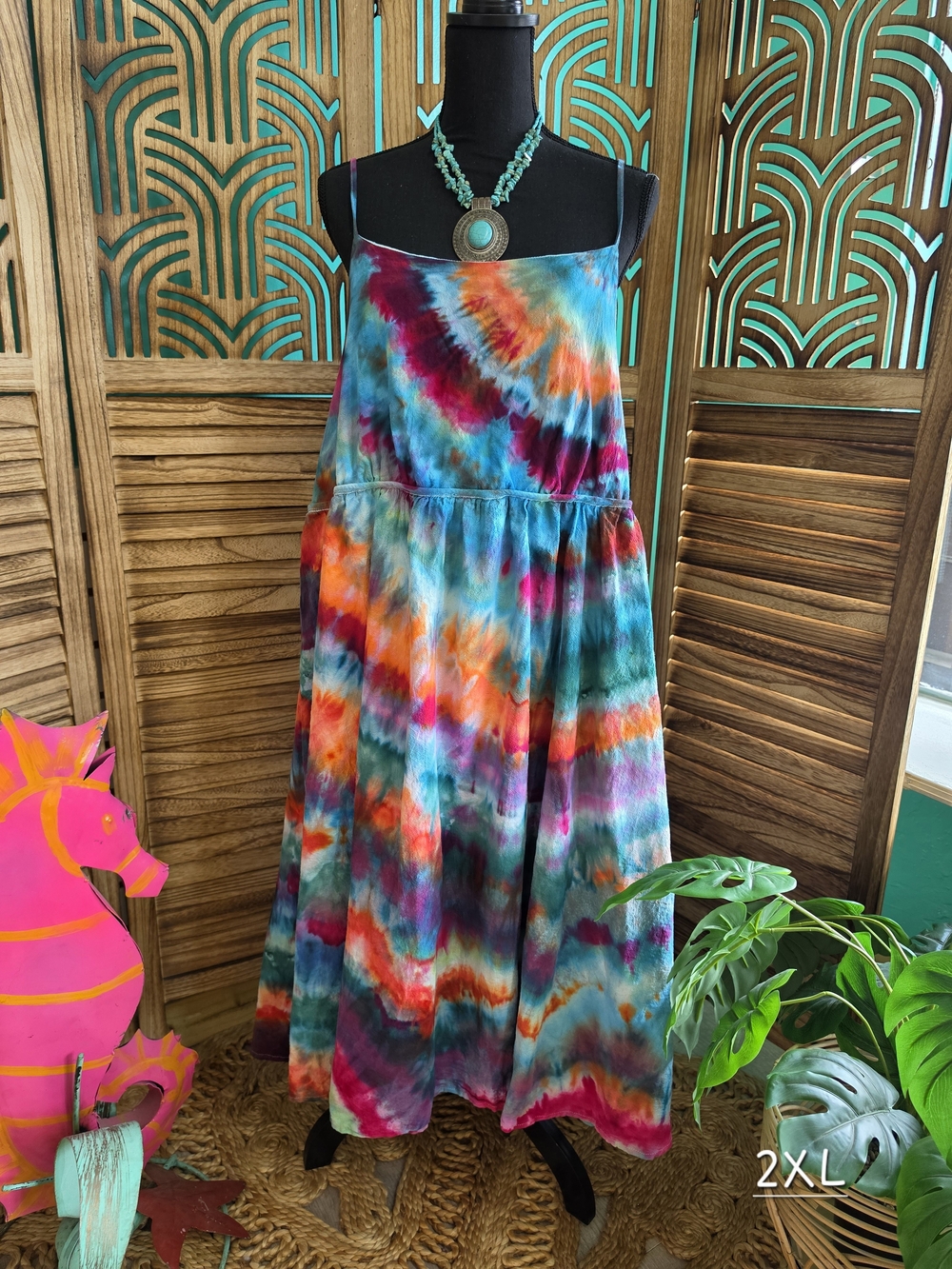 Bohemian Tie-Dye Maxi Dress in Teal Multi - 2XL